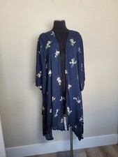 Hopely Navy Floral Kimono Duster Shrug Lightweight Bohemian Indie Gypsy Medium