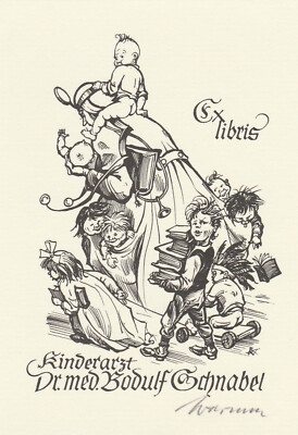 Exlibris - RUDOLF WARNECKE - For Dr. Bodulf Schnabel - Signed-Pediatric Medicine