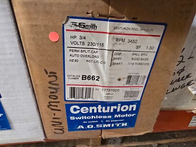 A.O. SMITH 3/4HP 230/115V 3450RPM CENTURION POOL/SPA DUTY MOTOR