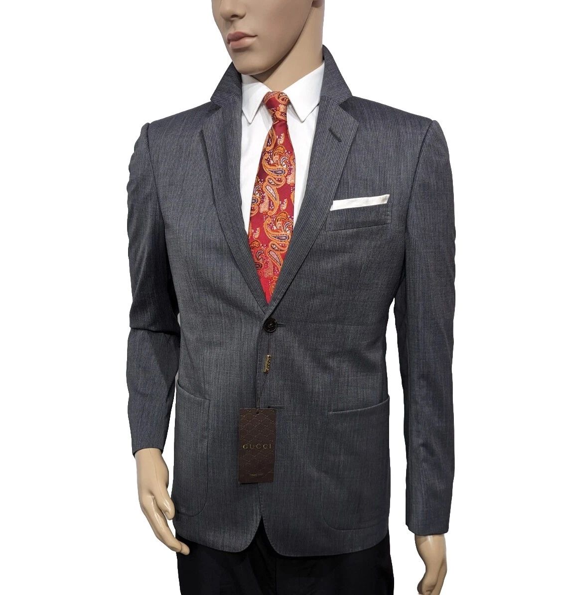 Blazer Gucci uomo slim fit lana doppia G antracite nuovo con etichette UK 36C (36S) PREZZO AL PUBBLICO £ 1080
