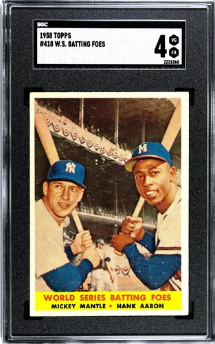 1958 TOPPS W.S. BATTING FOES #418 MICKEY MANTLE-HANK AARON SGC 4 YANKEES-BRAVES