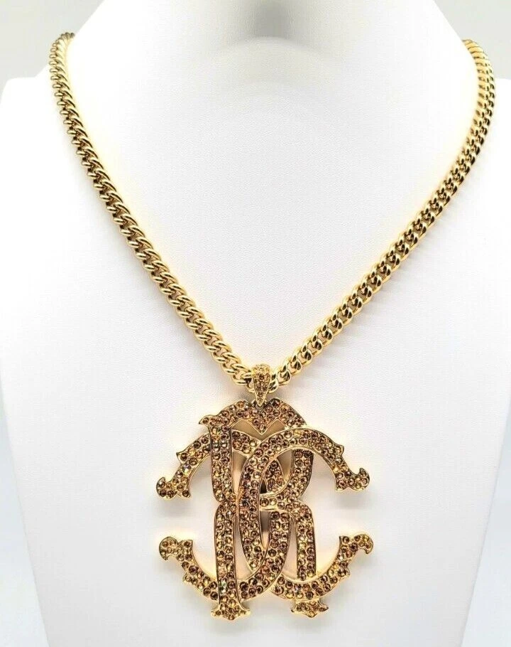 Roberto Cavalli Swarovski Crystal Logo Necklace BRAND NEW WITH TAGS GENUINE NWT