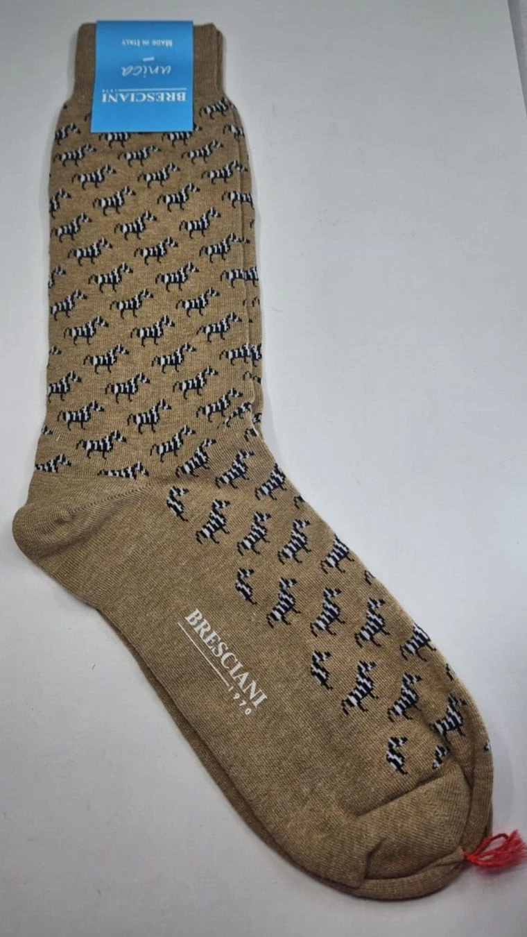 Bresciani Unica Socks Cotton Khaki One Size New Italian Unisex 007