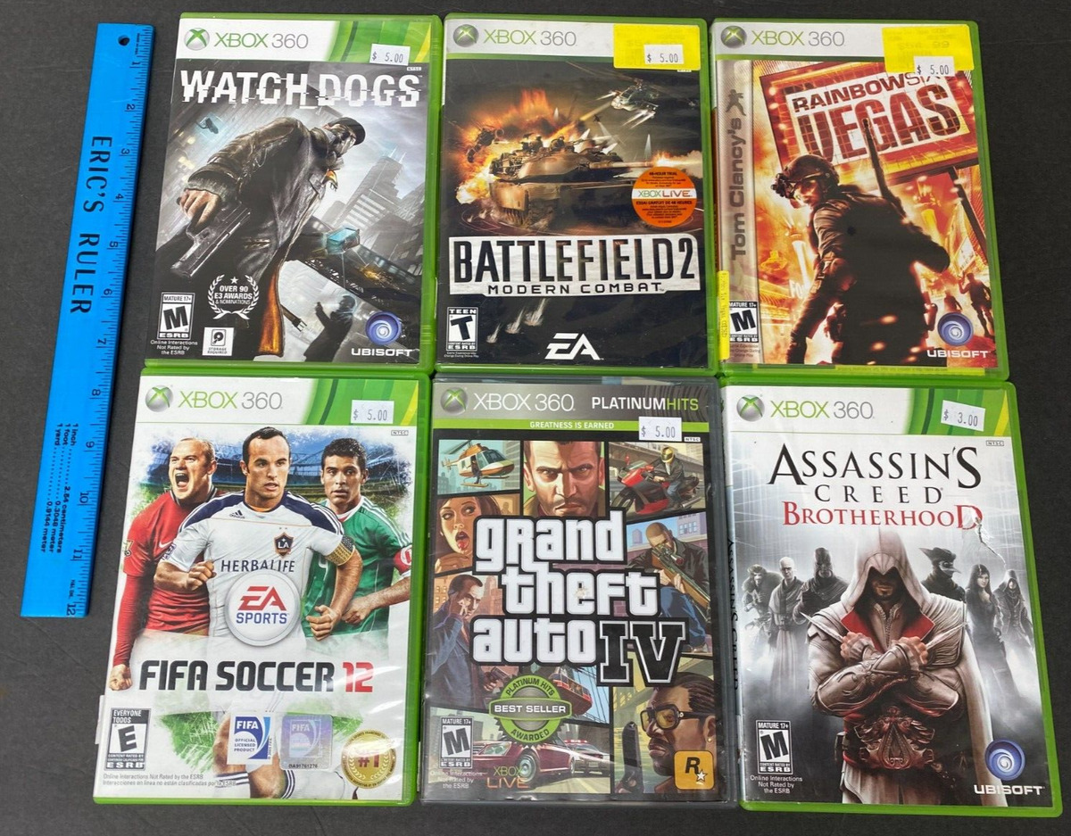 MICROSOFT XBOX 360 VIDEO GAME LOT (6) ASSASSINS CREED/GRAND THEFT AUTO (NM)