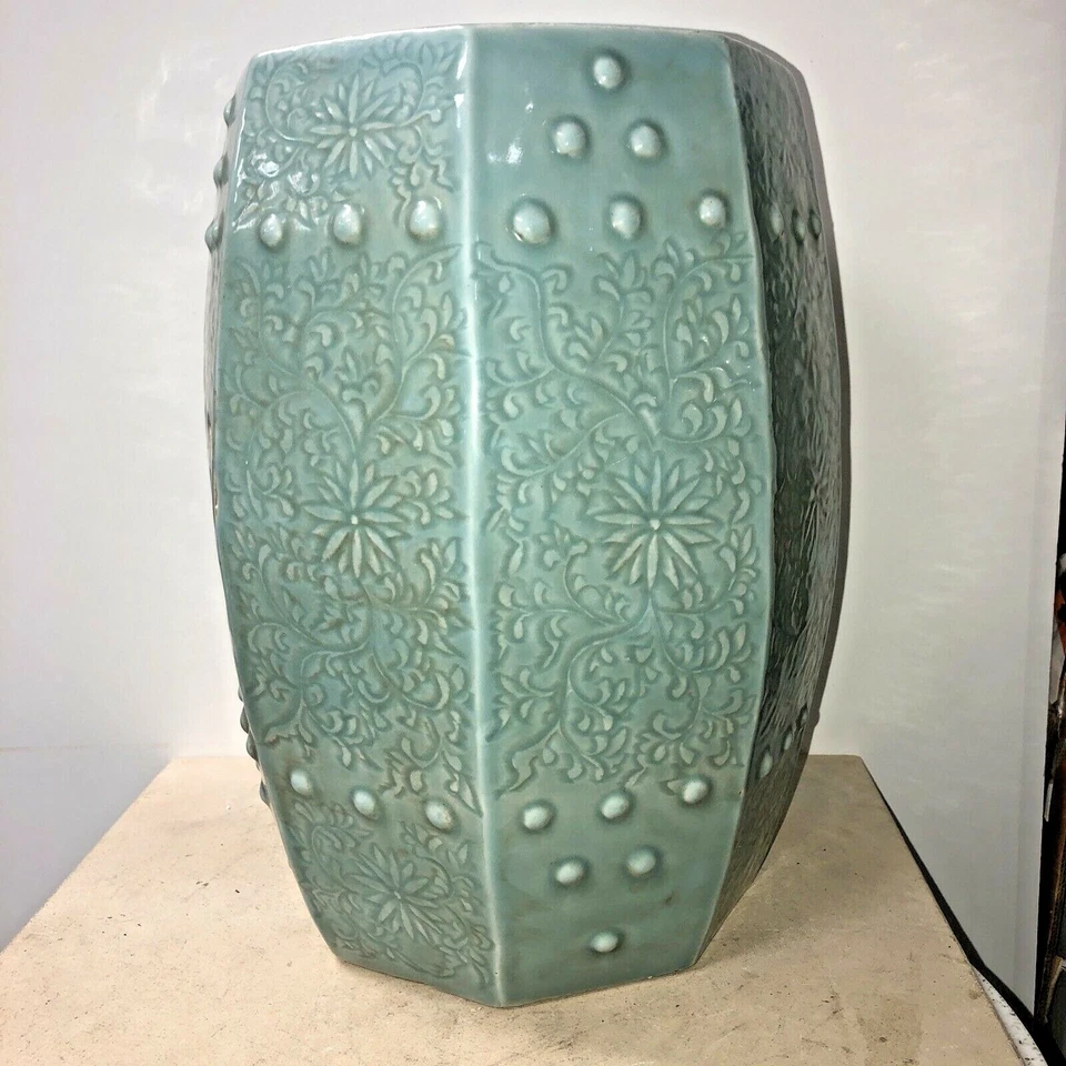 Asiento de jardín octogonal Celadon chino antiguo/vintage altura: 17 1/2" Foto 4 de 4