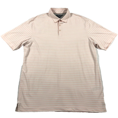 Adi Pure by Adidas Mens Polo Sz L Pink White Striped Short Sleeve Collared