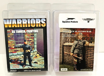 1/35 2X LOT WARRIORS JAGER DER SS HANDSCHAR + SS TANKER, POINTING NEW RESIN FIGS