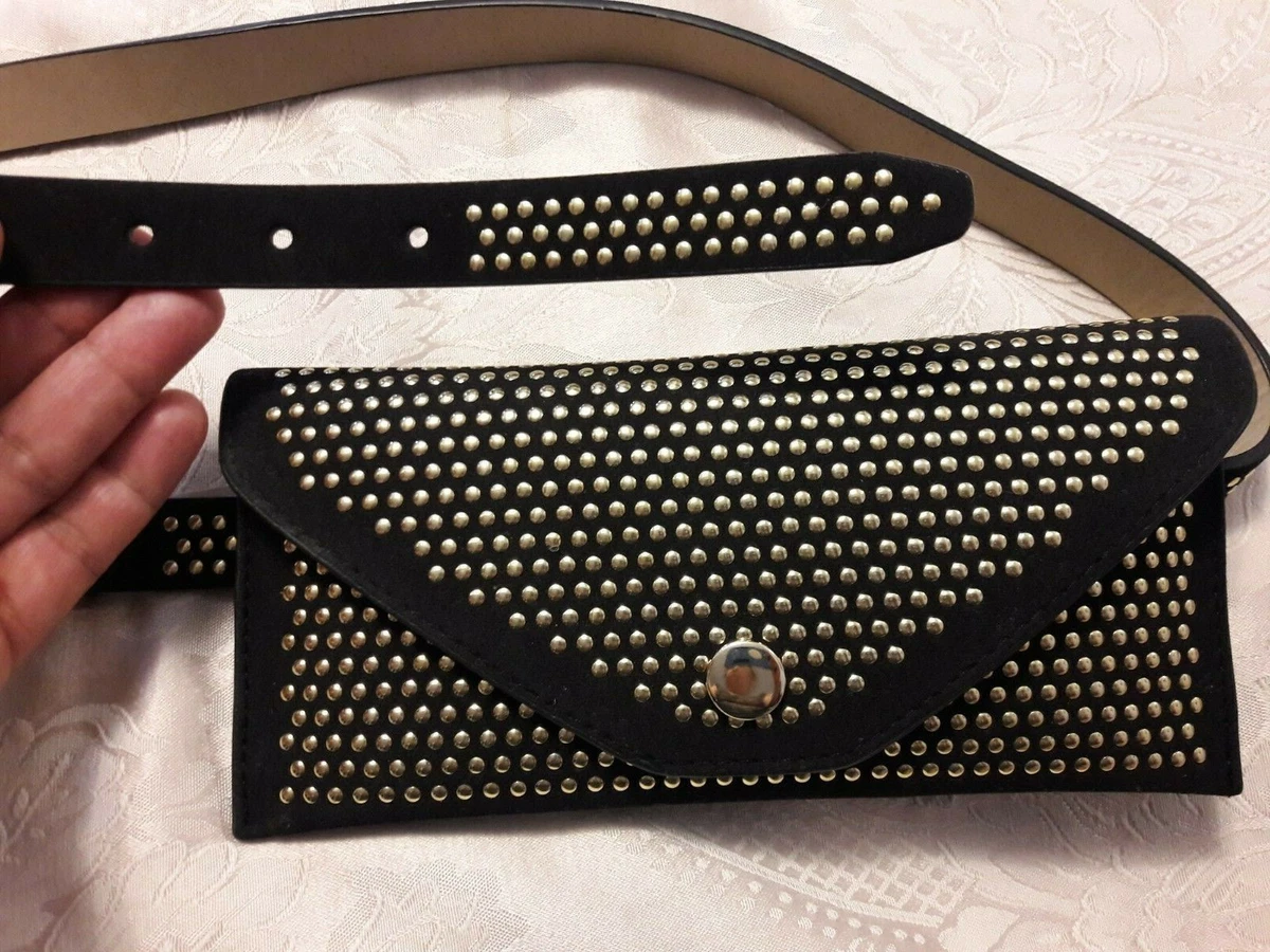 SMALL 48 Steve Madden Studded Faux Suede BLACK GOLD Belt Bag