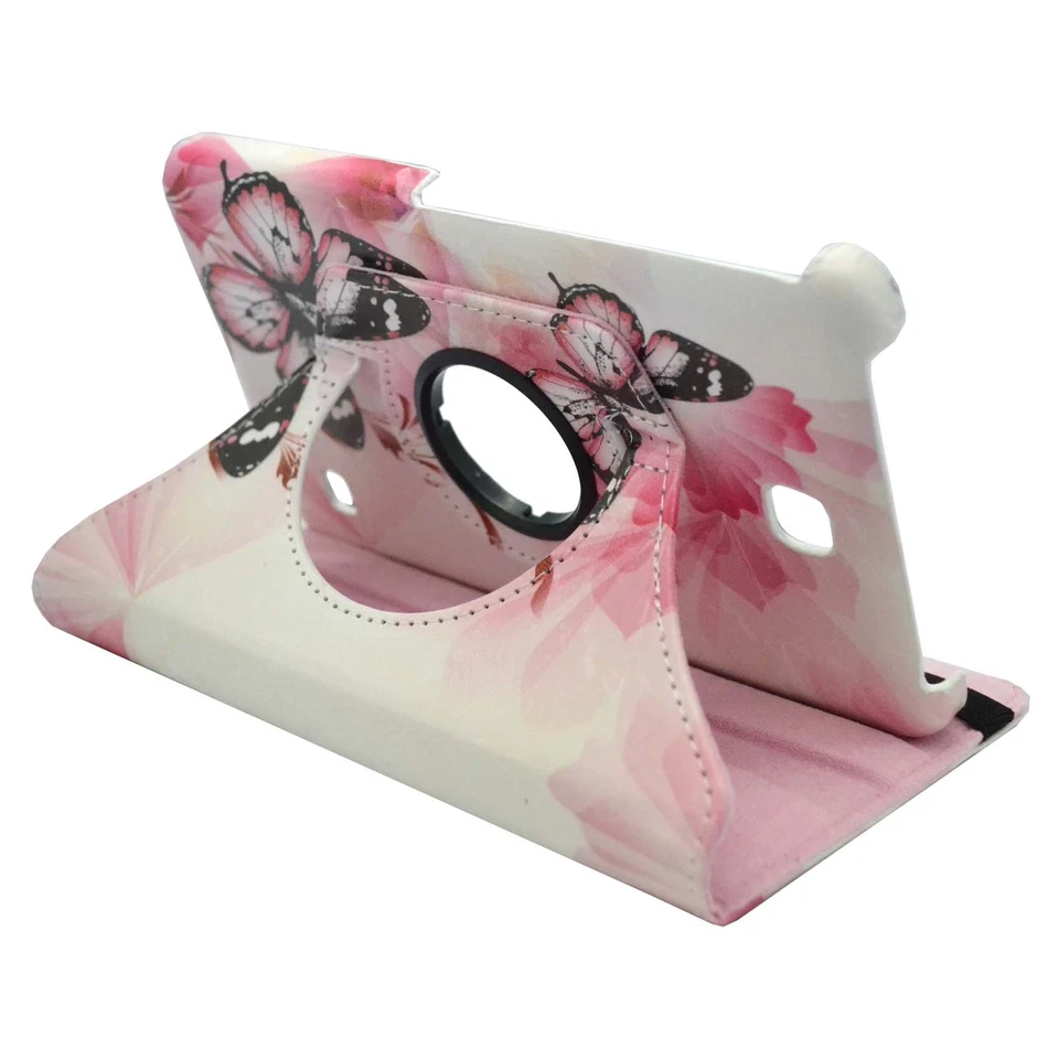 CASE FOR SAMSUNG GALAXY TAB 3 7" RED FLOWER BUTTERFLY PRINT 360 ROTATING COVER  - Image 4 of 4