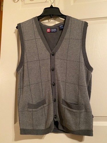 Chaps Gray Button Down Sweater Vest 