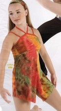 NWT one Lyrical top Orange smoky tiedye print Small adult split side  front