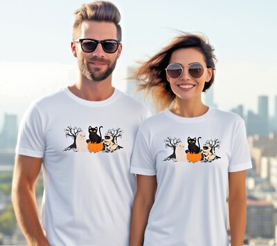 Unisex Halloween Cats T-Shirt & Sweatshirt- Spooky Shirt, Black Cat Shirt, Women
