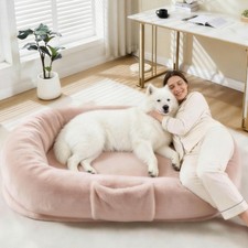65" Faux Fur Pet/Adult Shared Bed, Removable Orthopedic Bean Bag Bed with Handle