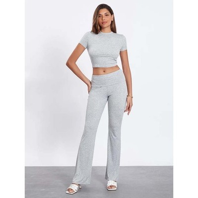 Urban outfitter Heather Gray 2 Piece Lounge Set Short Sleeve Wide Leg Pants M