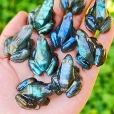 1.4" Natural labradorite carved frog quartz crystal statue reiki heal gift 1pc