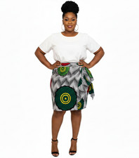Women s Ankara Wrap Skirt Green Design Sizes XL, 16 00 Traditional Style NWT