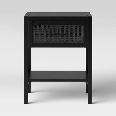 Warwick Side Table with Drawer Black - Threshold: Rattan Mesh Storage Shelf
