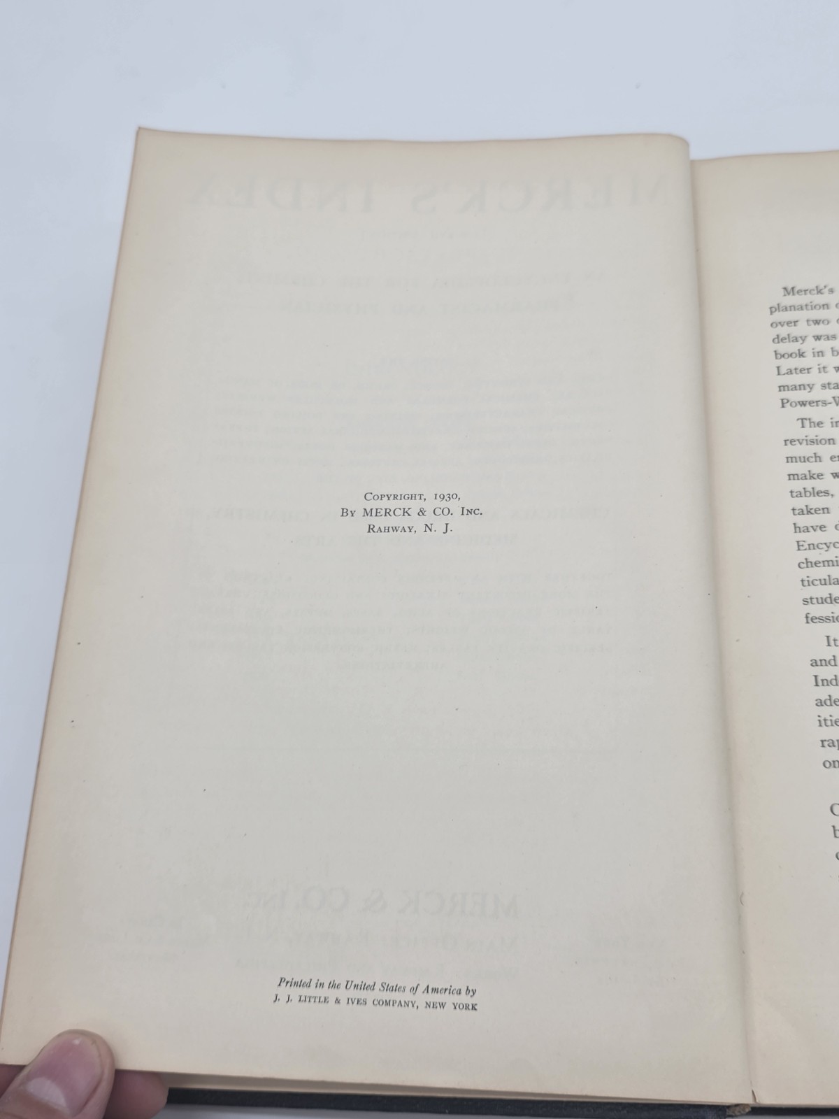 Merck’s Index – Fourth Edition (1930 Hardcover Chemical Encyclopedia)