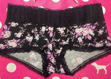 NEW 2014 Victoria's Secret PINK Lace Waist Low Rise Boyshort Panties M Floral