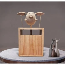 Wooden Flying Piggy Ornament,Electric Pig Statue,Crafts Rustic for Home Decor