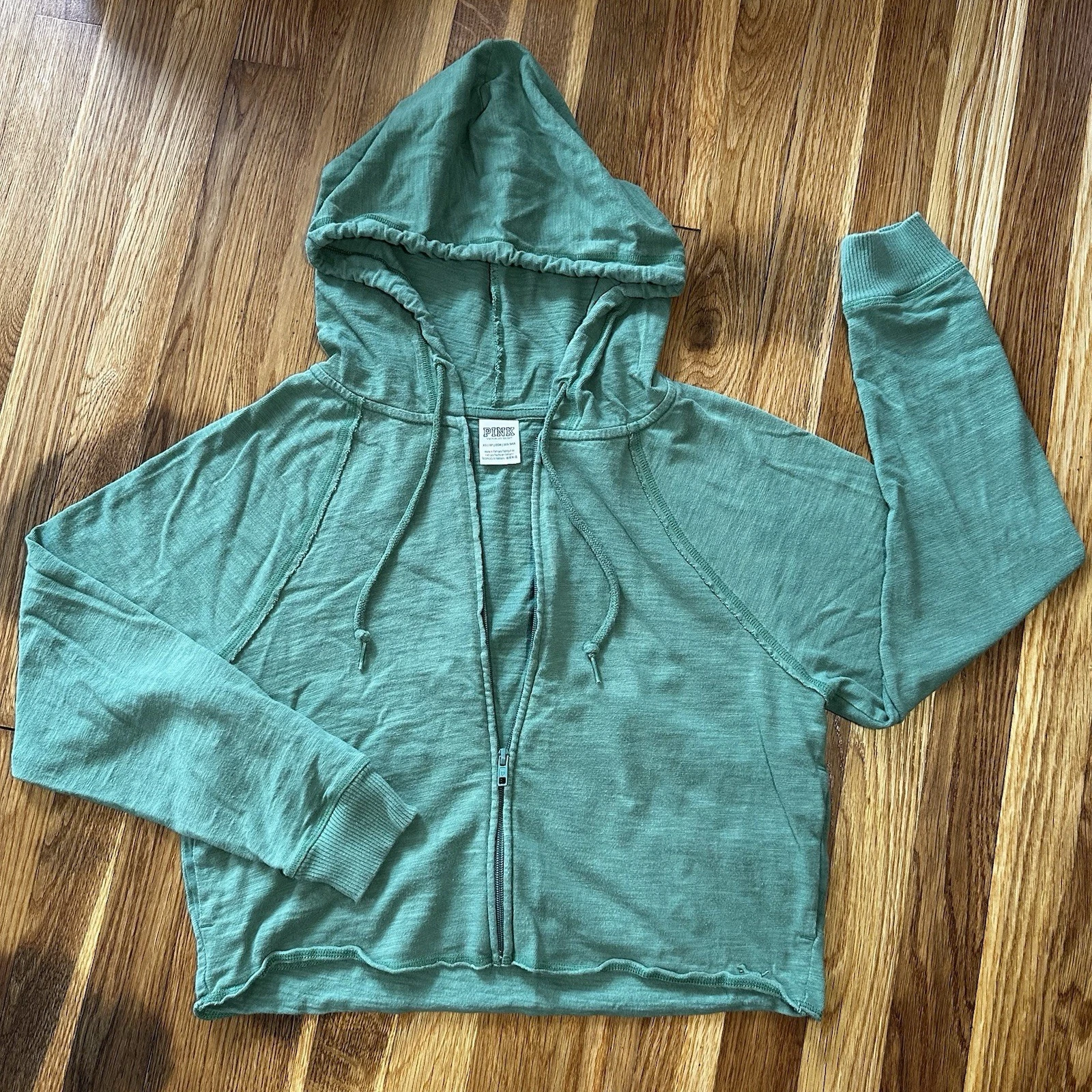 UNDERCOVER Giacca donna ROSA Victoria’s Secret verde con cappuccio e zip crop tasche Xsmall