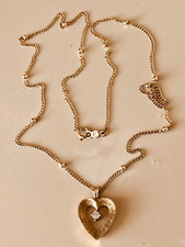 Vintage Heart Shaped Pendant Diamond Necklace 16.5  14k Solid Yellow Gold 2.73gr
