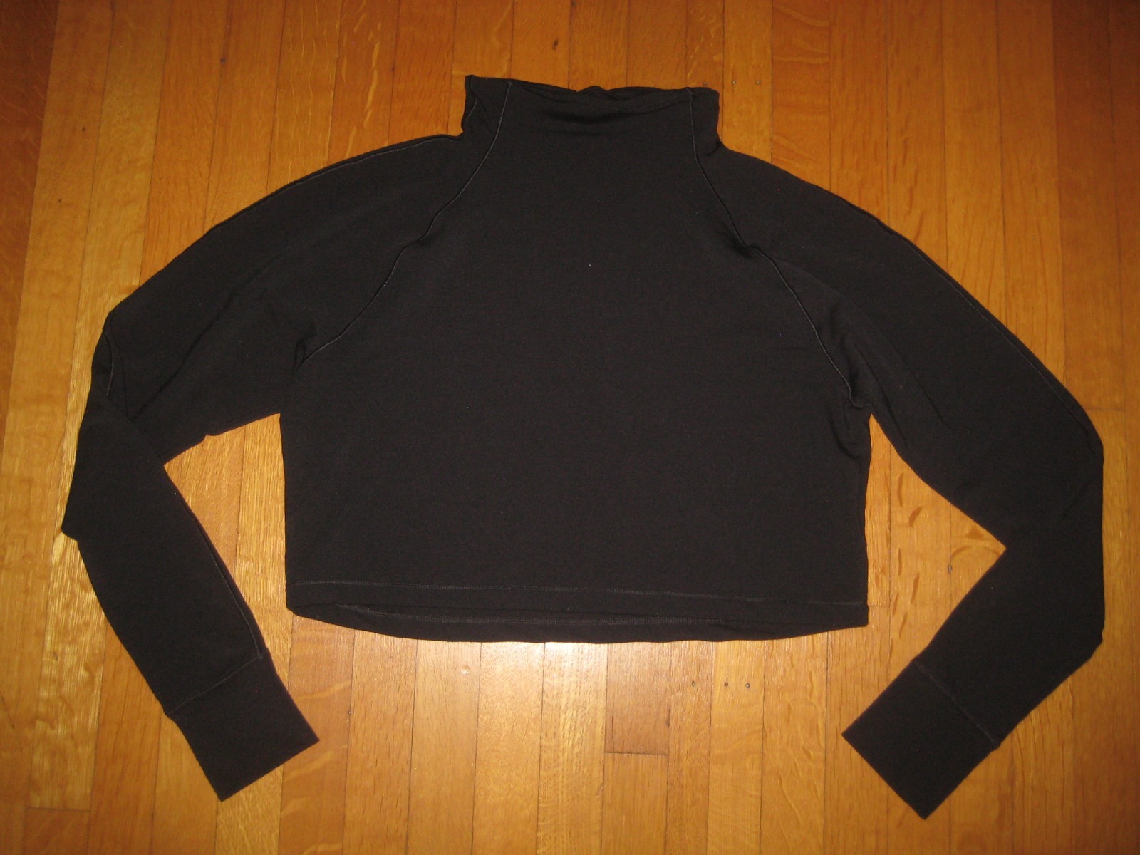 Lole Crescent Wool Blend Crop Top Mock Neck Long Sleeve Black Large