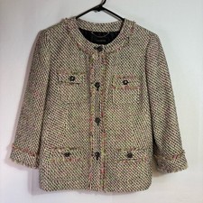 Talbots Pink and Black Blazer Elegant Tweed Design Size 10 Bin3