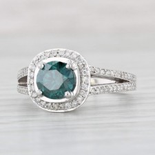 1.86ctw Round Teal Diamond Halo Engagement Ring 18k White Gold Size 7.75 IGI
