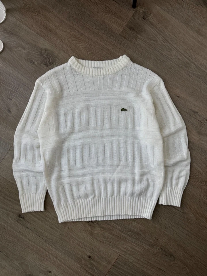 VTG Lacoste White Ribbed Knit Sweater - Image 2 of 4