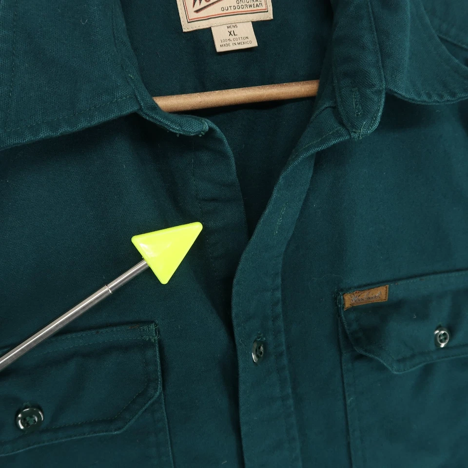 Woolrich Expedition Chamois Shirt Mens XL Green Heavyweight Vintage Flaws* - Image 3 of 4