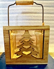 Home Essentials Wood Carved Tree Candle Holder Glass Insert NWT