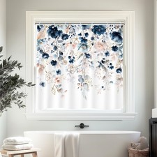 Blue Floral Shower Window Curtain Navy Flower Bathroom Window Curtain