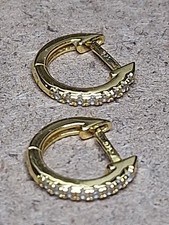 925 Silver CZ Gold Plate Vermeil Small Hoop Earrings.