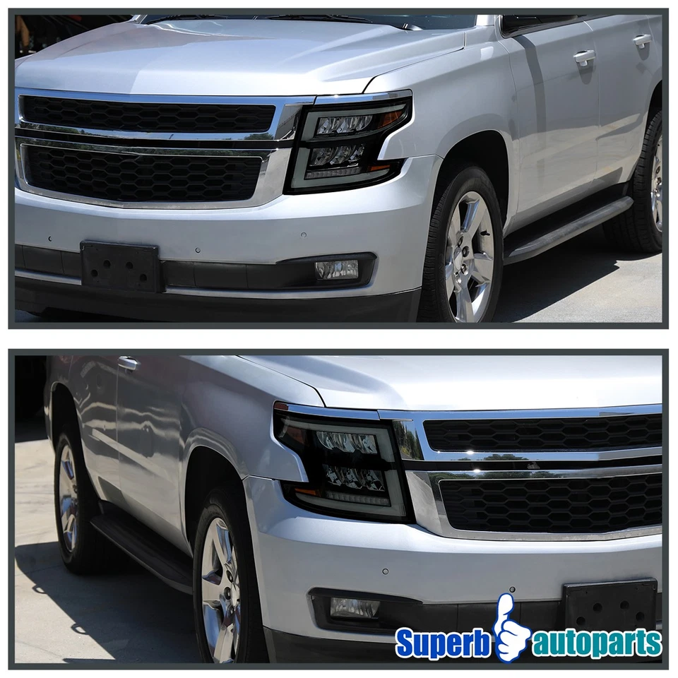 For 2015-2020 Chevy Tahoe Suburban Full LED Black Smoke Headlights+Sequential - Imagem 3 de 4