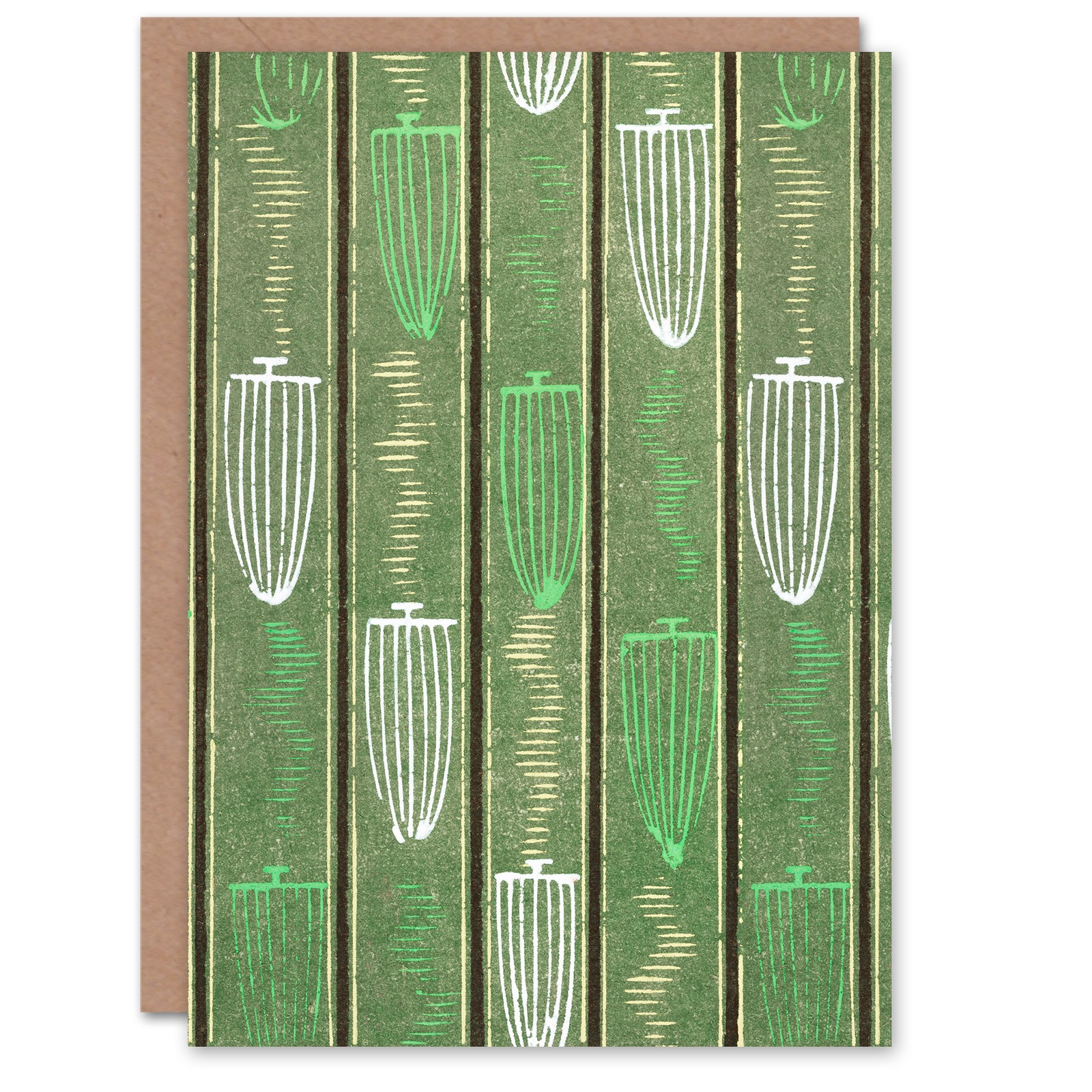 Furuya Korin Japanese Art Card Green Shima Shima Textile Pattern