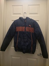 PUMA Kids Essentials Padded Puffer Jacket, Blue/Light Orange, Size: XL 18-20