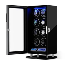 Fingerprint Unlock Automatic Rotation 8 Watch Winder LED Display Case Box LED US