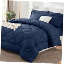 Comforter Set Blue - Bed in a Bag Size 7 Pieces, Luxury Soft Bed Queen Navy