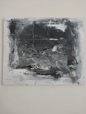 Abstract Mixed Media B&W Painting Signed Numbered Date, Style of Stacha Halpern