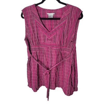 Fred David Womens Sz XL Pink Striped Sleeveless Blouse