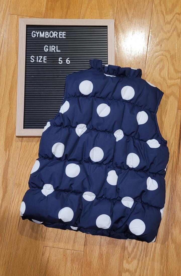 GYMBOREE girls Vest POLAR PINK NAVY w/ WHITE DOTS PUFFER sizes 5-6 EUC ...
