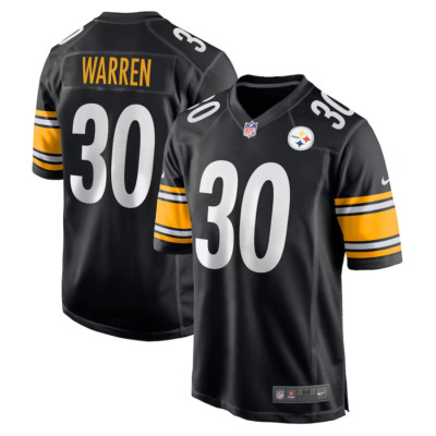 Men's Jaylen Warren Black Game Player Jersey - Fully Stitched