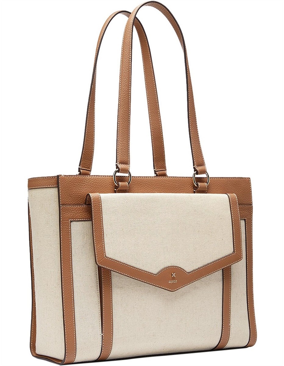 BNWT Mimco D-vine Work Tote in Linen and Leather RRP $479