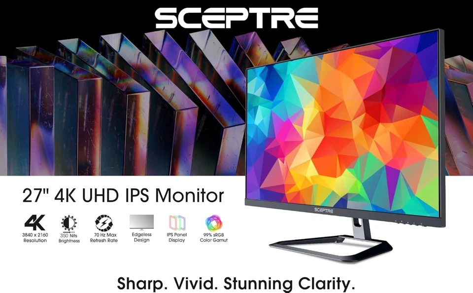 Sceptre 4K IPS 27" 3840 x 2160 UHD 70 Hz Monitor DisplayPort HDMI U275W-UPT - Image 3 of 4