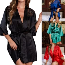 Sexy Robe Satin Lingerie Women Lace Dress Babydoll Nightgown Sleepwear pajamas
