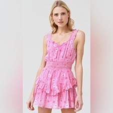 LoveShackFancy | Norelli Pink Floral Ruffle Sleeveless Dress Sz L