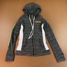 Body Instinct Girls Size Medium Gray LOVE Gold Graphic Full Zip Hooded Jacket