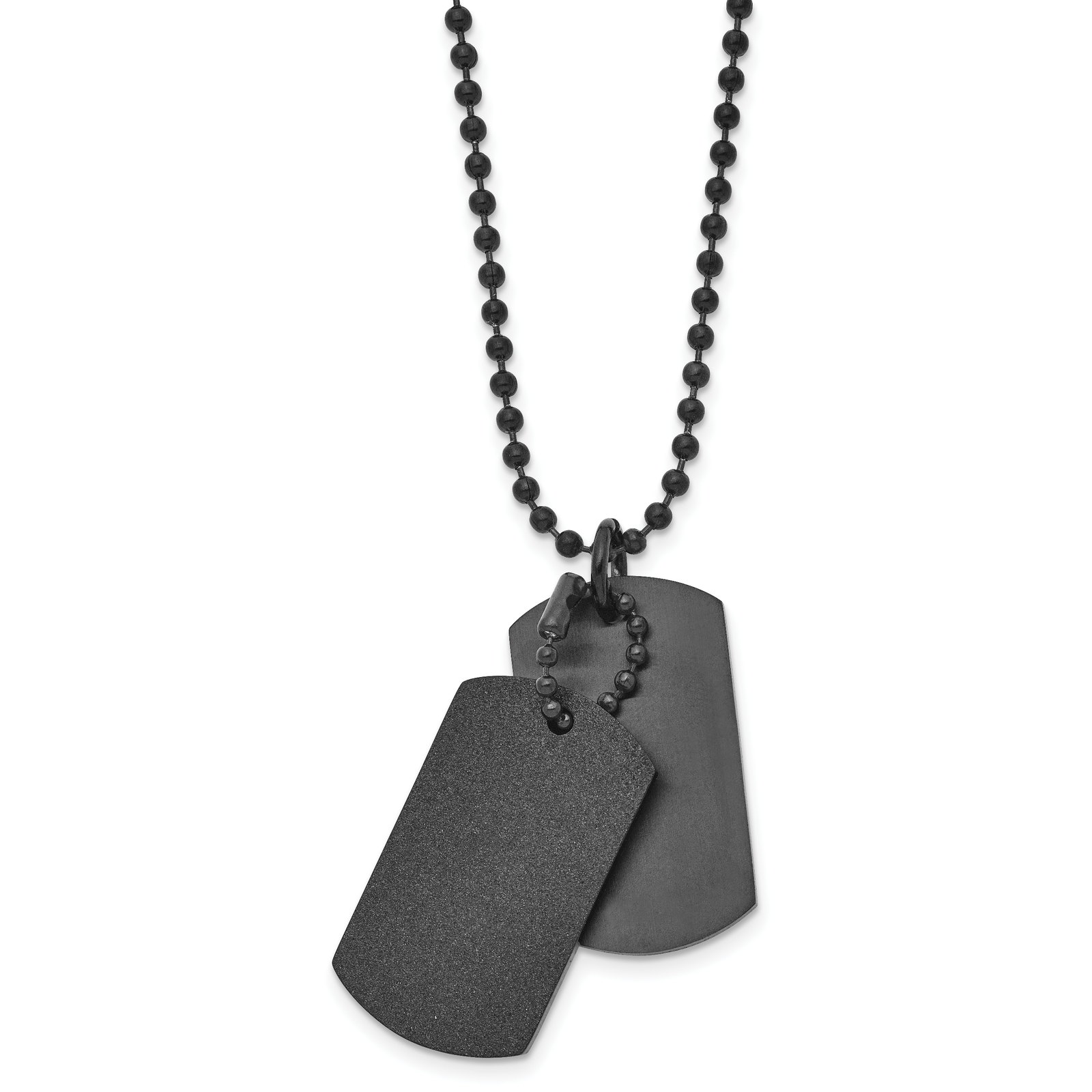 Chisel Stnls Steel and Laser Cut Black Double Dog Tag Ball Chain Necklace 20