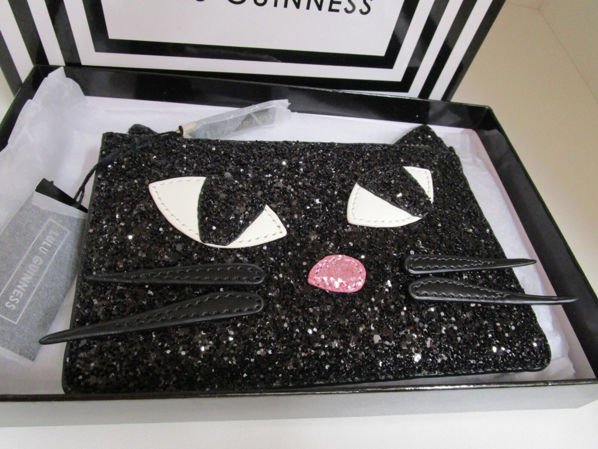 LULU GUINNESS Kooky Cat Lottie Black Glitter BNWT in Gift